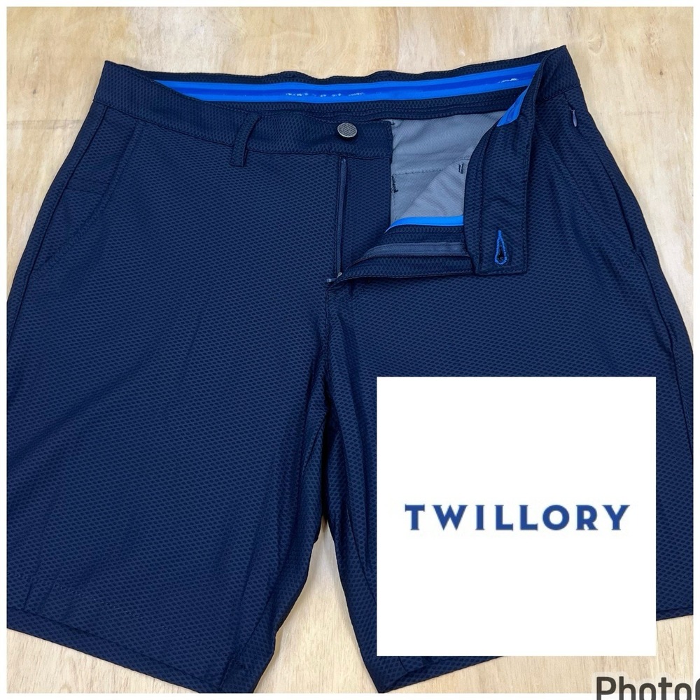Twillory AIR Shorts Mens 34x9 Tailored Fit Navy Prince Of‎ Wales Waffle Stretch